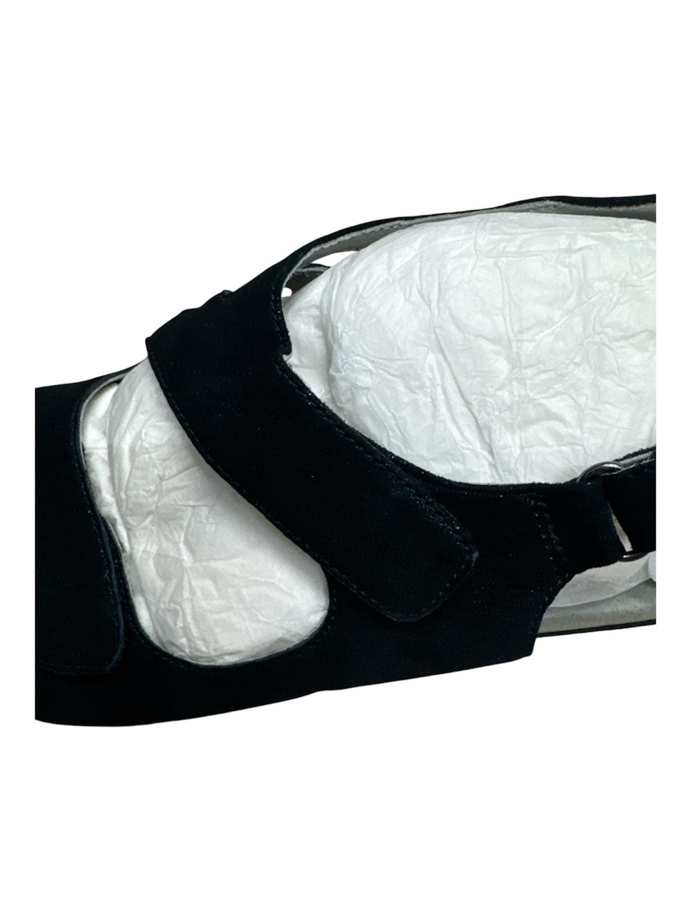 David Tate Black Suede Sandal with Velcro Straps